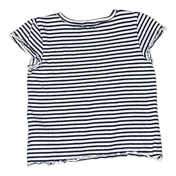 Crewcuts Navy Blue White Striped Lettuce-Edged Short Sleeve Shirt Size XS - Picture 2 of 6